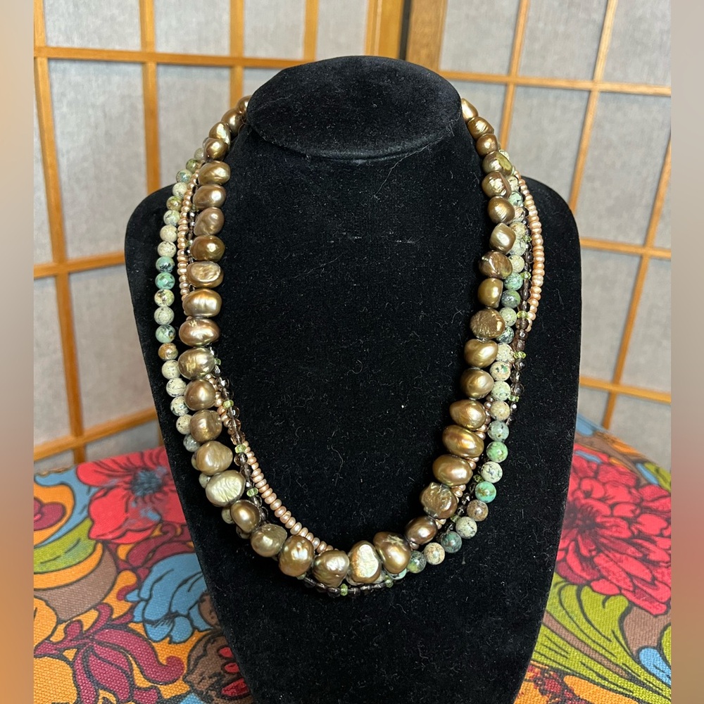 Erica Zap four strand freshwater pearl & stone necklace 17-19"